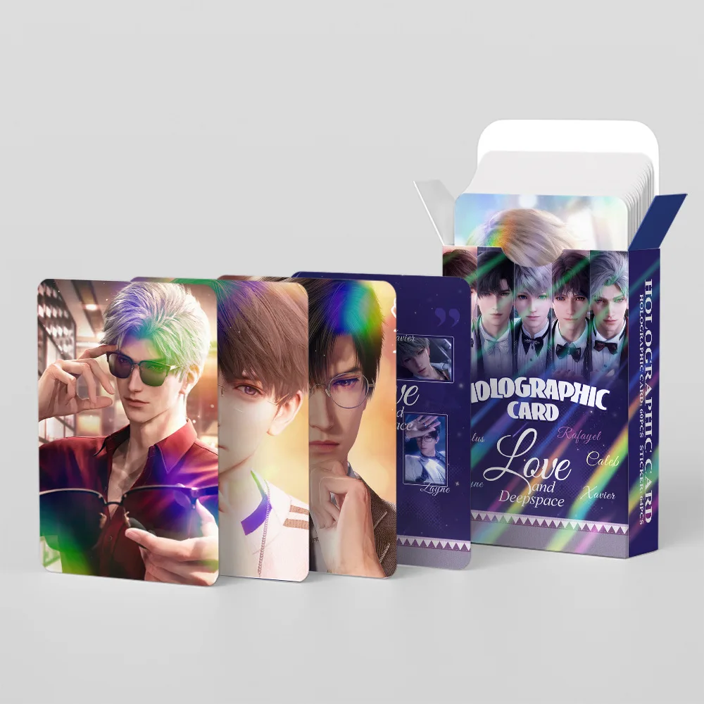 New 124PCS Love and Deepspace Laser LOMO Cards Set - Sylus Zayne Xavier Caleb Collectible Photo Cards with Bonus Stickers