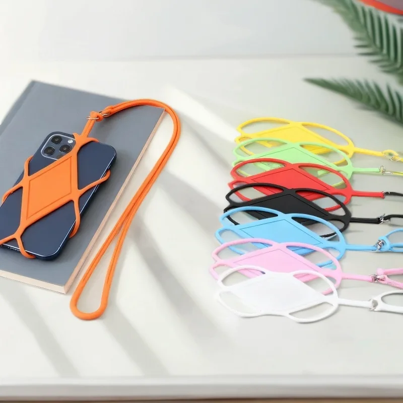 

New Silicone Cell Phone Strap Solid Color Cord Holder Protective Cover Diamond Case Accessories Hanging Neck Mobile Phone Case
