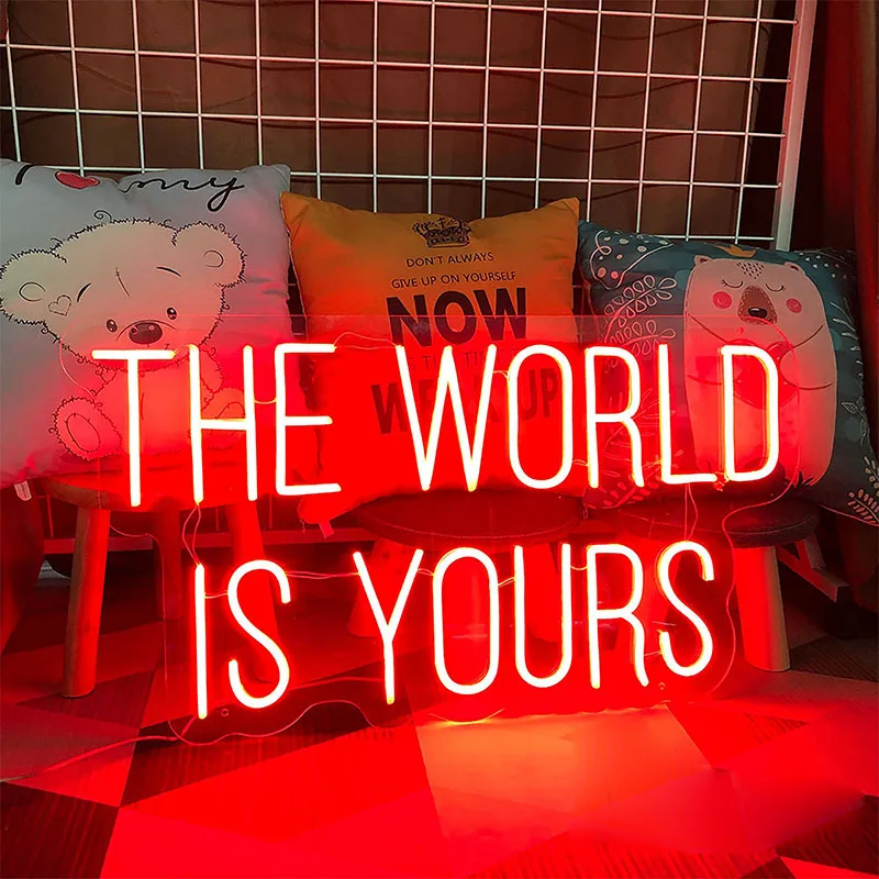 

Neon Signs The World is Yours Pink Neon Light Sign Hanging Neon Sign Real Neon Lights Neon Wall Sign Neon Words for Wall Bedroom