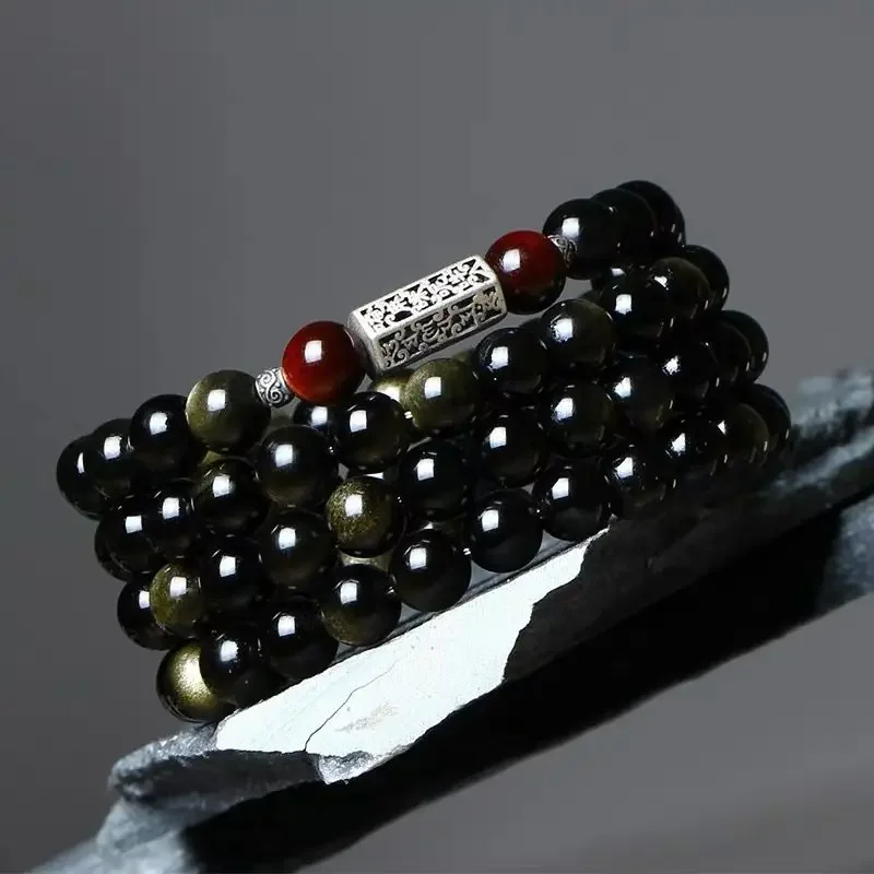 

Mencheese Fashion Original Obsidian Bracelet Men's Obsidian Buddha Beads Bracelet Simple Retro Popular Gift for Boyfriend