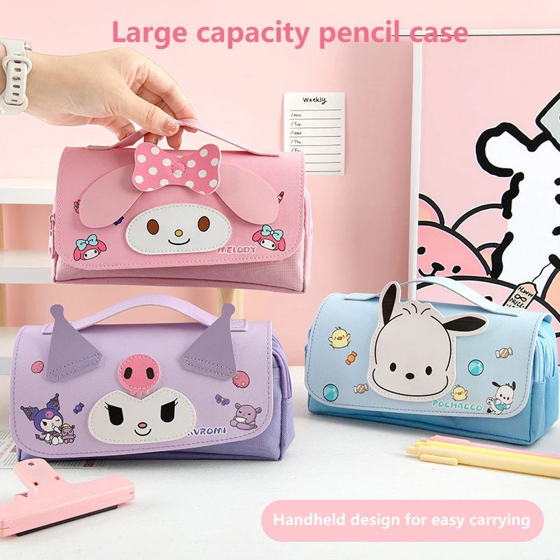 Cartoon Cute Sanrio Large Capacity Pencil Case Kuromi Pachacco Melody Pencil Bag Pouch Kids Stationery Storage Bag Supplies