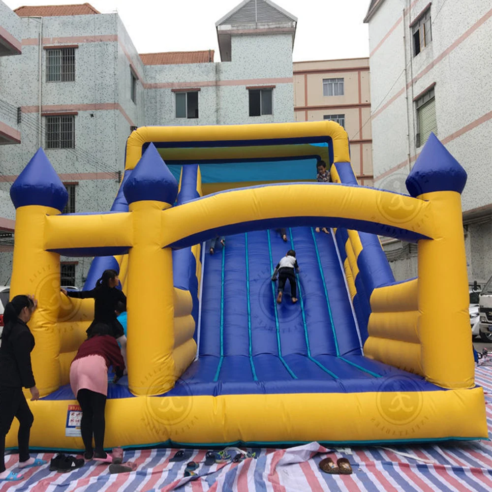 Blue and yellow double slide children's outdoor inflatable slide castle, inflatable obstacle slide castle