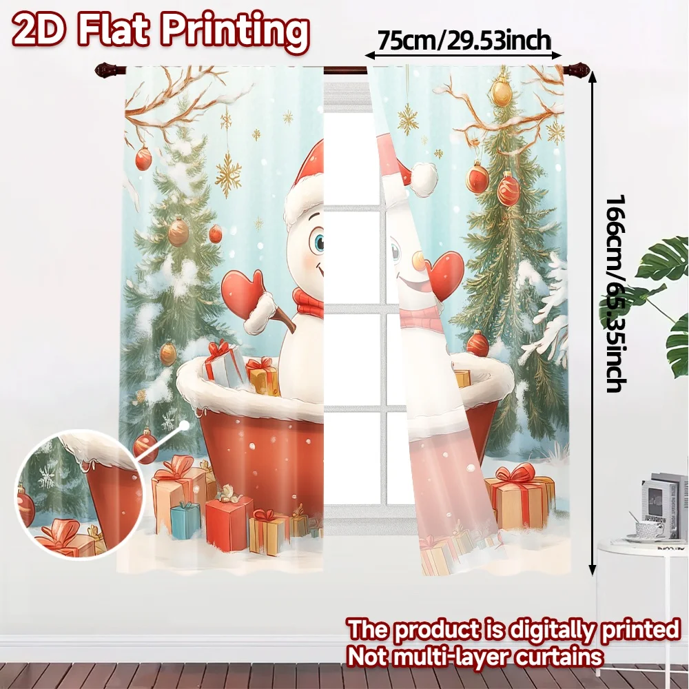 2pcs,Curtains Cute Snowman Christmas Gifts_e (3) Popular Curtains&Window Treatment Machine Washable Fabric Curtains Gifts Use