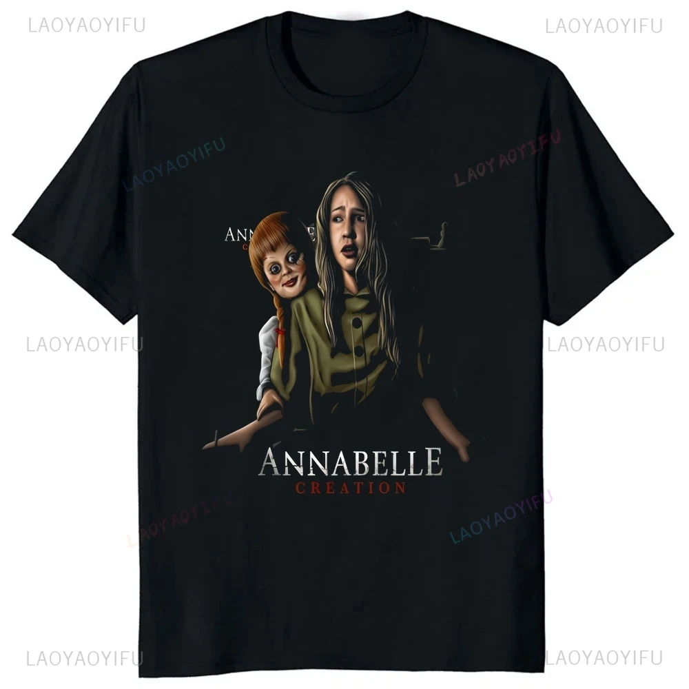 Happy Halloween Vintage Horror Movie Annabelle Printed T-shirt Top Neutral Trend Unisex Shirt Pattern Large T-shirt