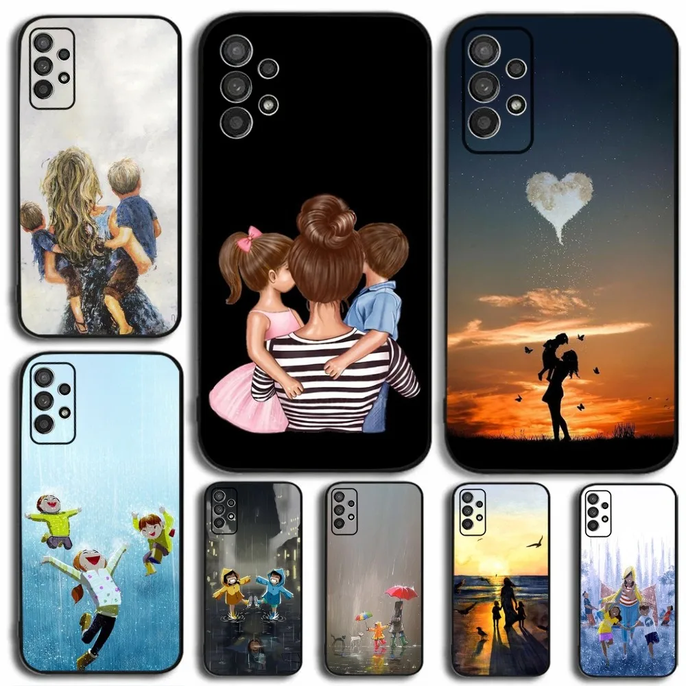 Beautiful Mother Daughter Son Phone Case For Samsung Galaxy A13,A21s,A22,A31,A32,A52,A53,A71,A80,A91 Soft Black Cover