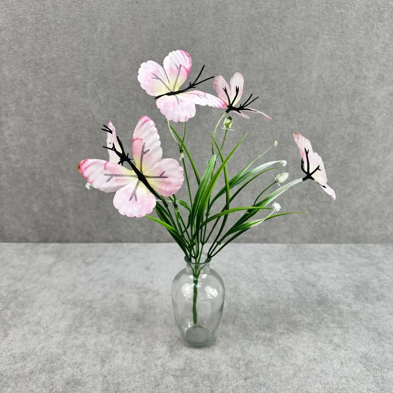 10 Stück künstliche Seidenblumen, weiße Iris mit Fransen, DIY-Requisiten für Fotoshootings, künstlicher Blumenstrauß, 5-gliedrige Schmetterlingssträuße – Detail 5