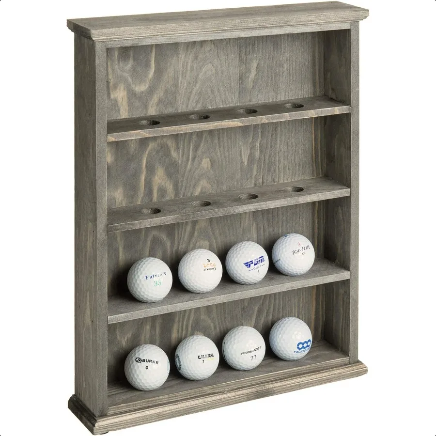 

Premium Solid Gray Wood Wall Mounted Golf Ball Holder Frame Shelf Hanging Open Display 4 Tier Cabinet Collector Case Holds up
