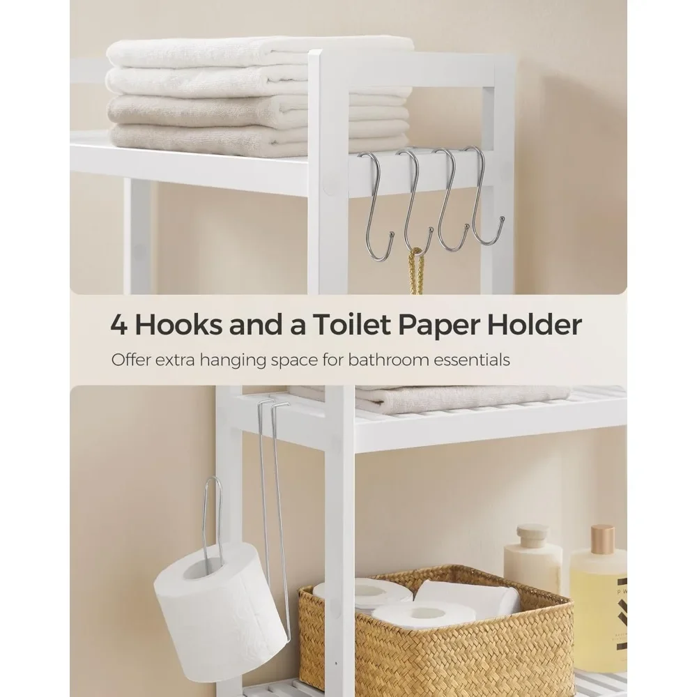 Over The Toilet Storage, 3-Tier Over Toilet Bathroom Organizer with Adjustable Shelf, Fit Most Toilets, Space-Saving