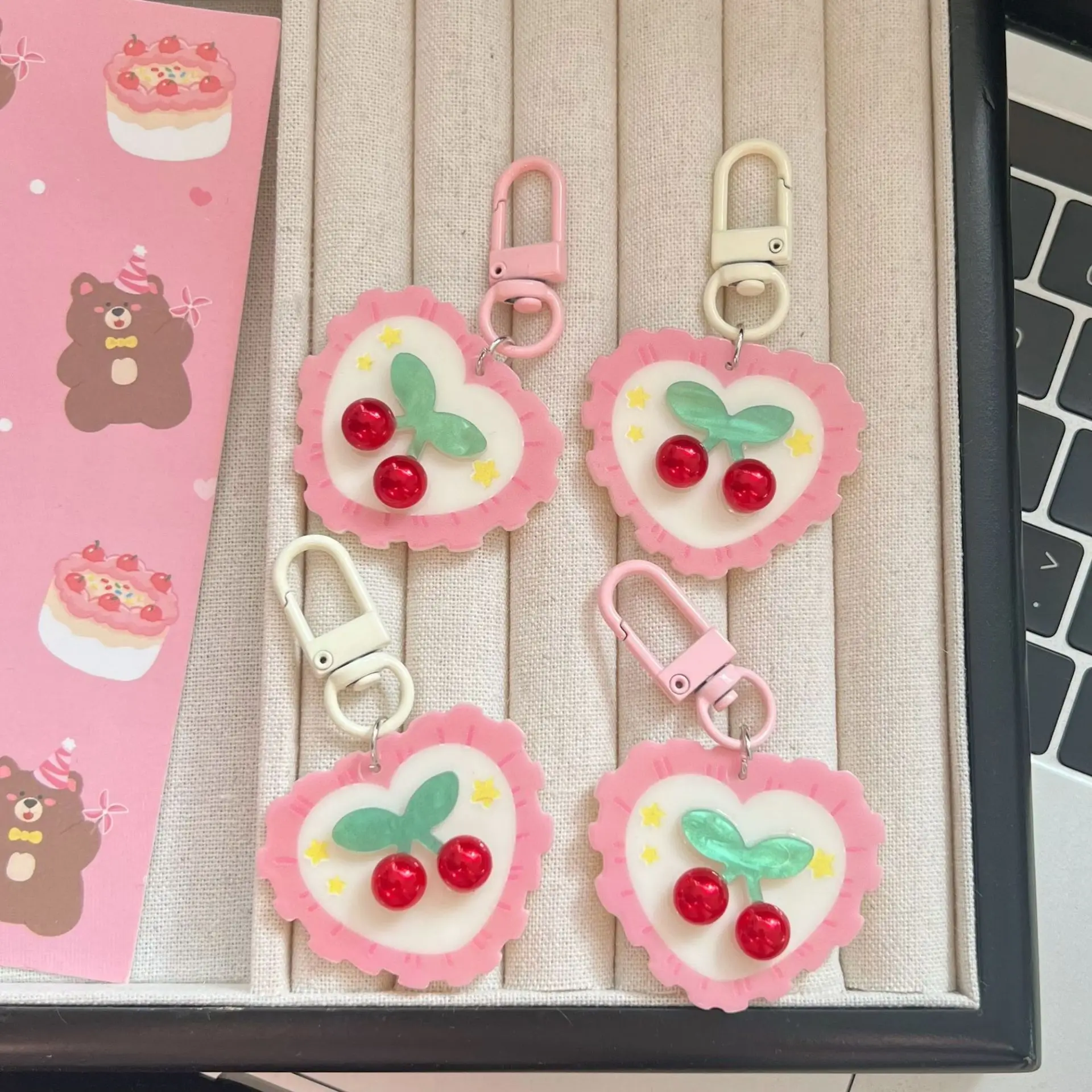 Keychain Cute Sculpted Red Heart Cherry Charm Sweet Girly Gift for Best Friend Backpack Portable Durable Lightweight Metal