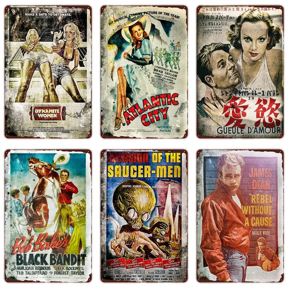 Póster de Película de Cine Retro de Metal, Letrero Metálico Vintage, Decoración de Pared, Estética, Decoración para Sala de Estar