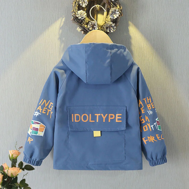 Kids Hooded Jackets Spring Autumn Zipper Thin Windbreaker Coat Casual Print Boys Girls Punching Outerwear Children Clothes 2-12Y