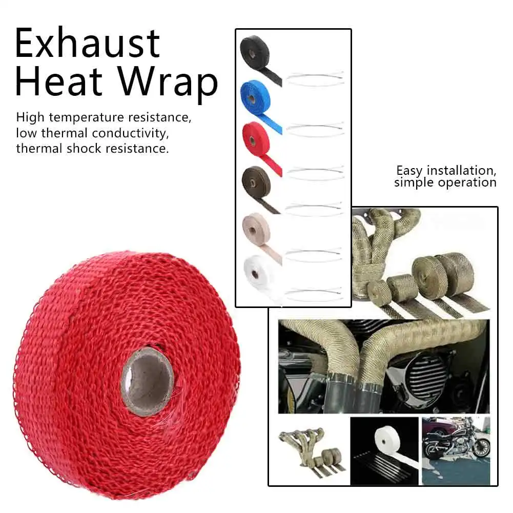 5m Car Insulation Tape Exhaust Heat Wrap with 4 Stainless Steel Cable Ties Exhaust Heat Insulation Car Exhaust Wrap Exhaust Wrap
