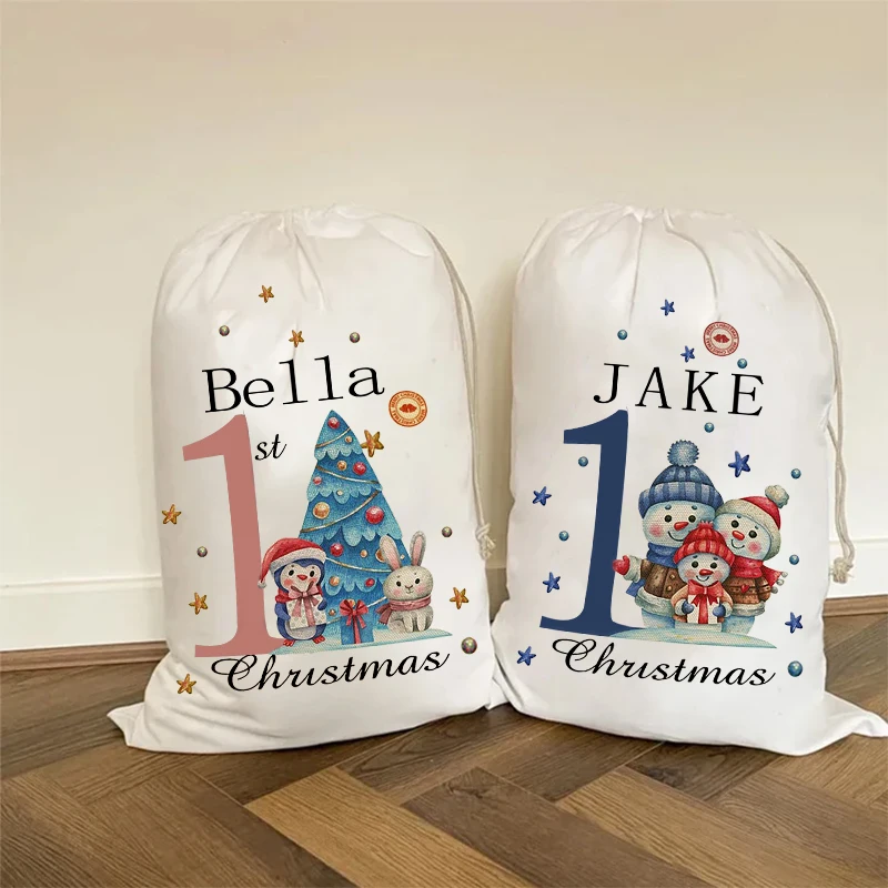 

Personalized Santa Claus sack Merry Xmas Eve Holiday Stocking 2024 New Year baby boy girl 1st first Christmas gift present bag