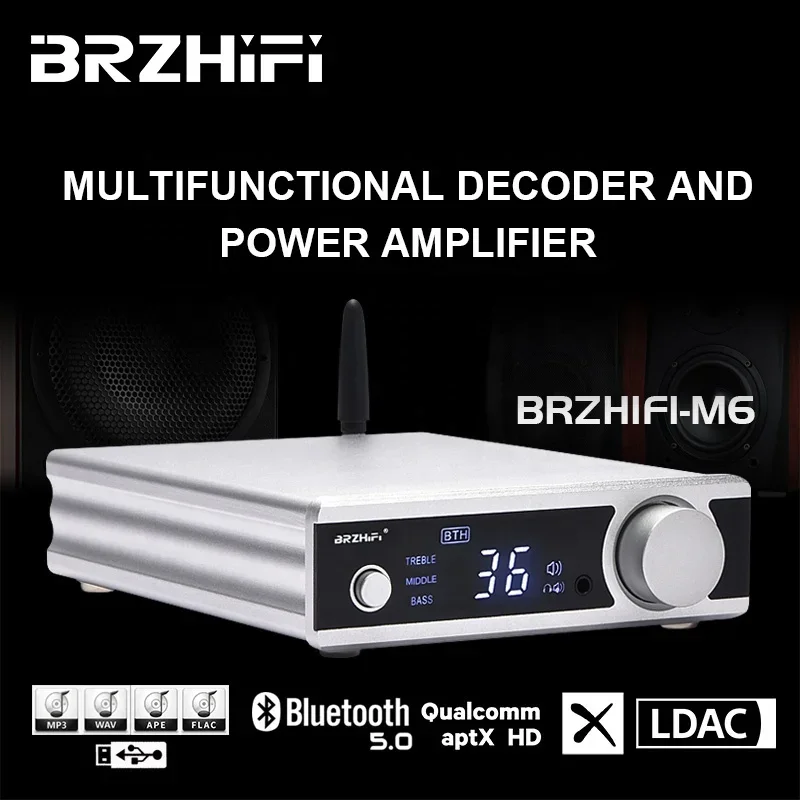 BRZHIFI 오디오 M6 클래스 D 미니 앰프, BT 5.0 LDAC Hi-Fi MA12070 스테레오 앰프, 2 채널 홈 시어터 파워 앰프 보드