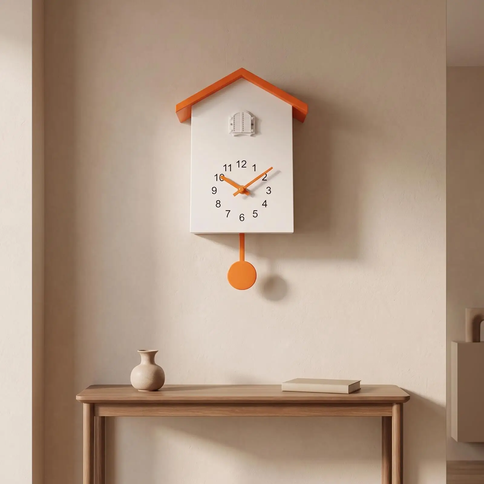 Cute House Silhouette Cuckoo Wall Clock with Pendulum Easy Read Arabic Numerals Creative Decoration for Nursery