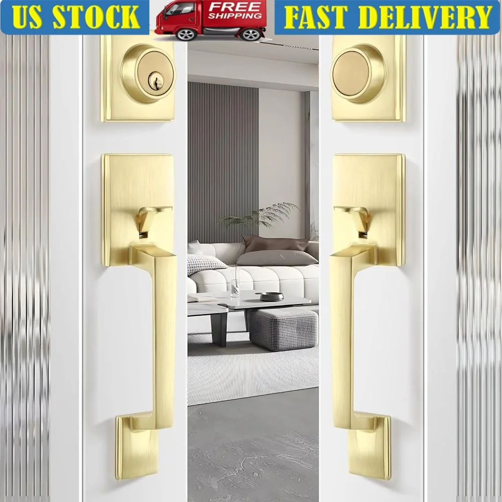 

Double Door Handle Set Heavy Duty Lever Deadbolt Combo Entrance Exterior Doors Easy Install Rust Resistant Zinc Alloy