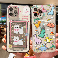 Cute Dinosaur Silicone Phone Case For iPhone 15 13 11 12 14 16 Pro Max 7 8 Plus XR XS X SE 2020 Card Slot Bag Holder Soft Cover