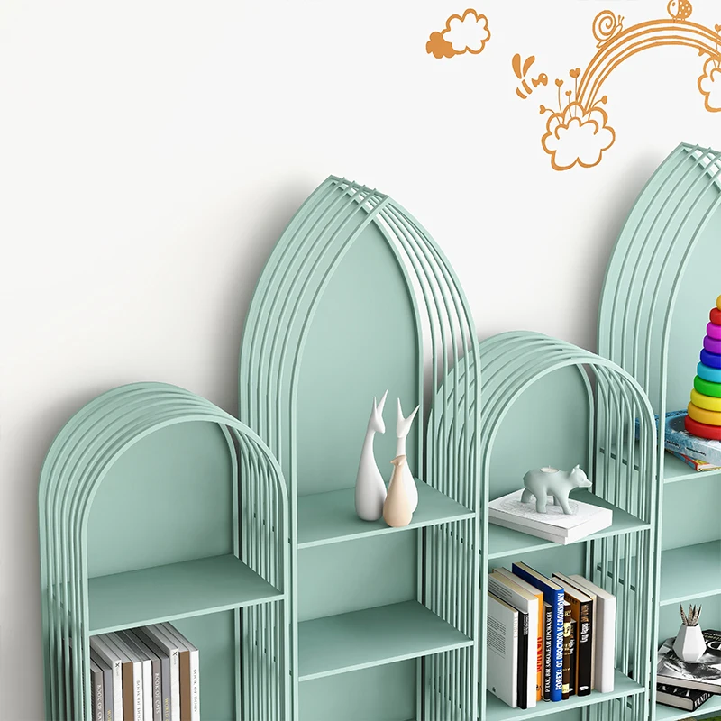 Creative light luxury iron children's bookshelf, floor to floor minimalist home wall shelf