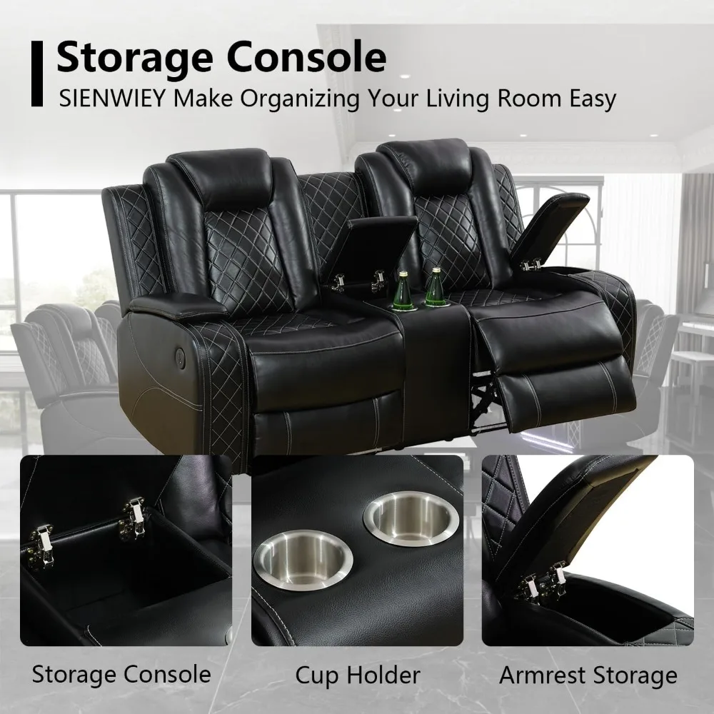 Recliner Sofa Set, Power Reclining Sofa With Drop-Down Table/Double Recliner Loveseat With Storage Console, Theater Recliner