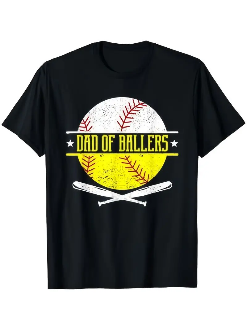 Men's Dad Of Ballers Dad Of Baseball Softball Player T-Shirt Size S-Xl Same Style For Men Women 2026 Summer Short Sleeve Printed