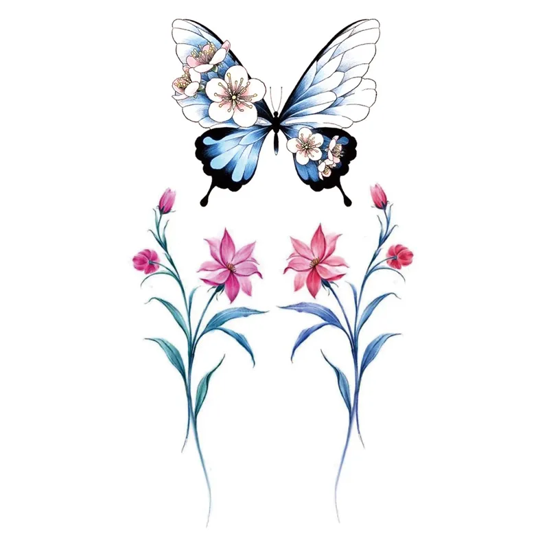 Flower Butterfly Temporary Tattoos Stickers Hand Body Art Waterproof Fake Tattoos Black Rose Women Girls Water Transfer Tattoo