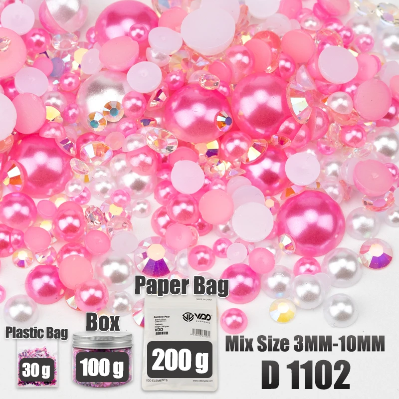 VDD 30/60/100/200g Großhandel Gemischte Größen ABS Halbrunde Perlen Flache Rückseite Perlen Farbige Harz-Strasssteine für Handwerk Nagelkunst DIY Dekoration – Detail 9