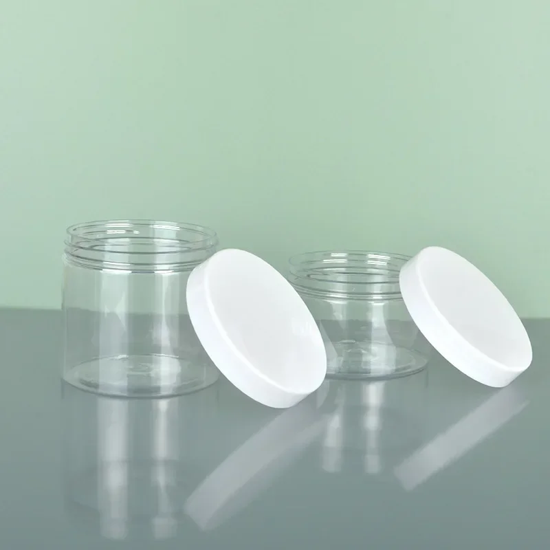 6Pcs 300/400/450/500Ml Clear Plastic Pot Met Zwart Wit Deksel Lege Gezichtscrème cosmetische Container Voor Huidverzorging Set Reizen Fles