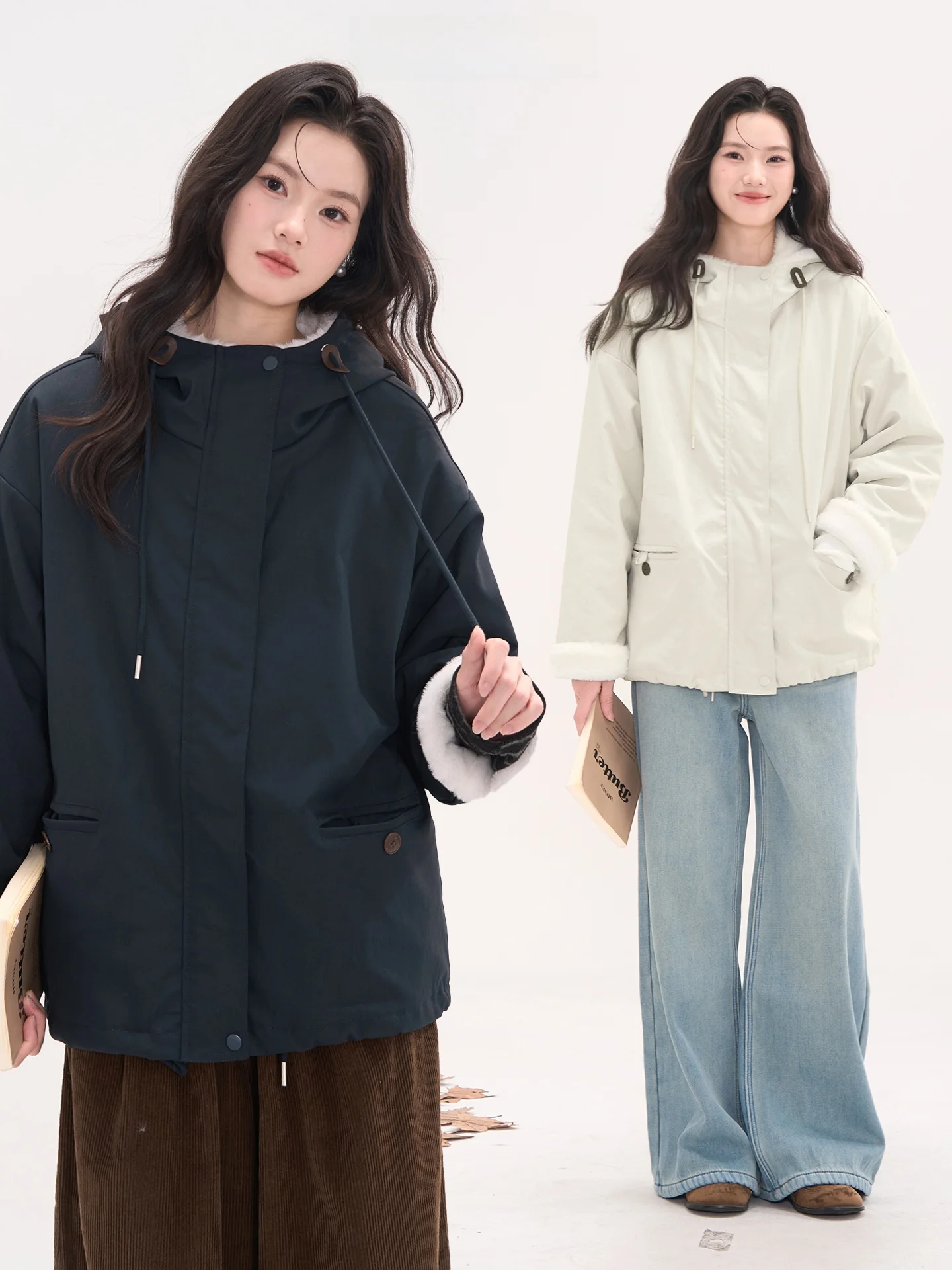 

Heme Winter Fce Lined Hooded Jaet Zipper Design Cotton Coat Women's Casual Wear Pure Color Commute Sle Long Sve
