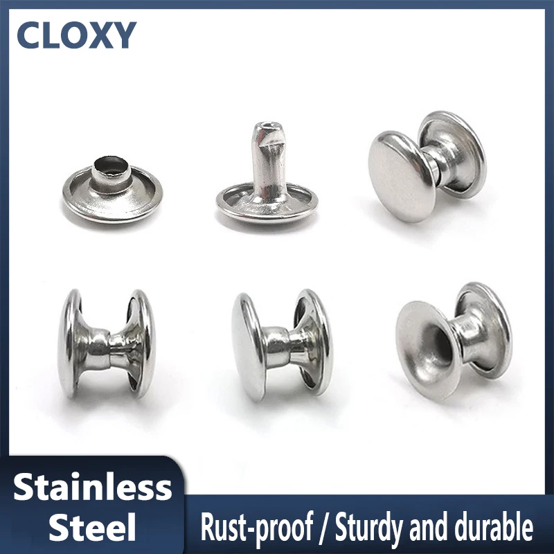 100sets Stainless Steel Double Cap Rivets Studs Metal Round Collision Nail Spike Leathercraft Shoe Bag Belt Garment Bracelet DIY