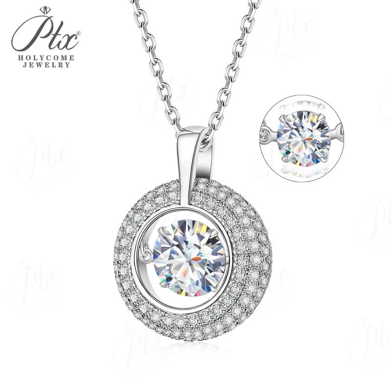 

Moissanite Pendant Round Dainty Necklace 925 Sterling Silver Plated Gold ​Elegant Aesthetic Neck Accessories Jewelry for Woman