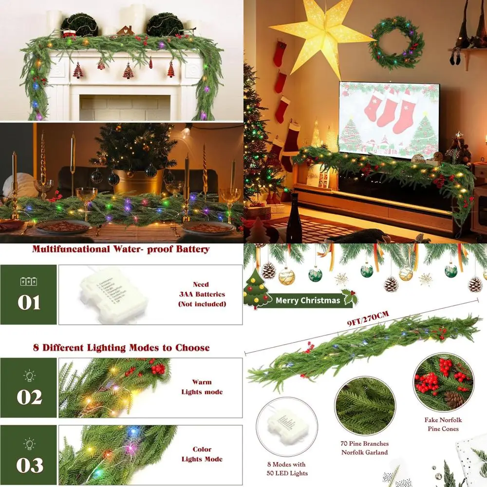 

Prelit Realistic Cedar Christmas Garland with Lights, Suitable for Indoor and Outdoor Decorations