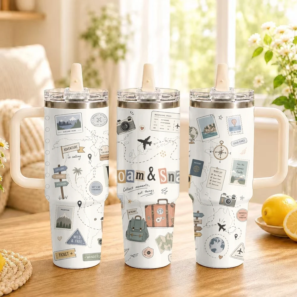 Wander Travel Collage Trip Vacuum Flasks 40oz Thermal Tumbler Handle Stainless Steel Insulated Water Portable Mug Cup