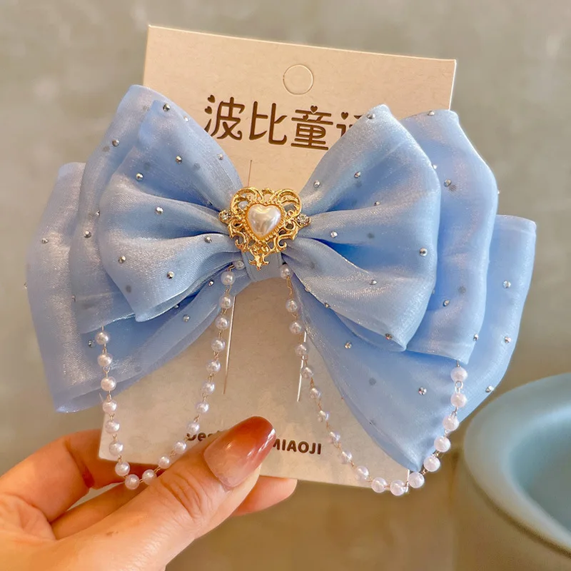 Princess Red Bow Girl Hair Accessories Cute Pearl Head Hairpin Girl Pink Blue Cute Hairpin Party