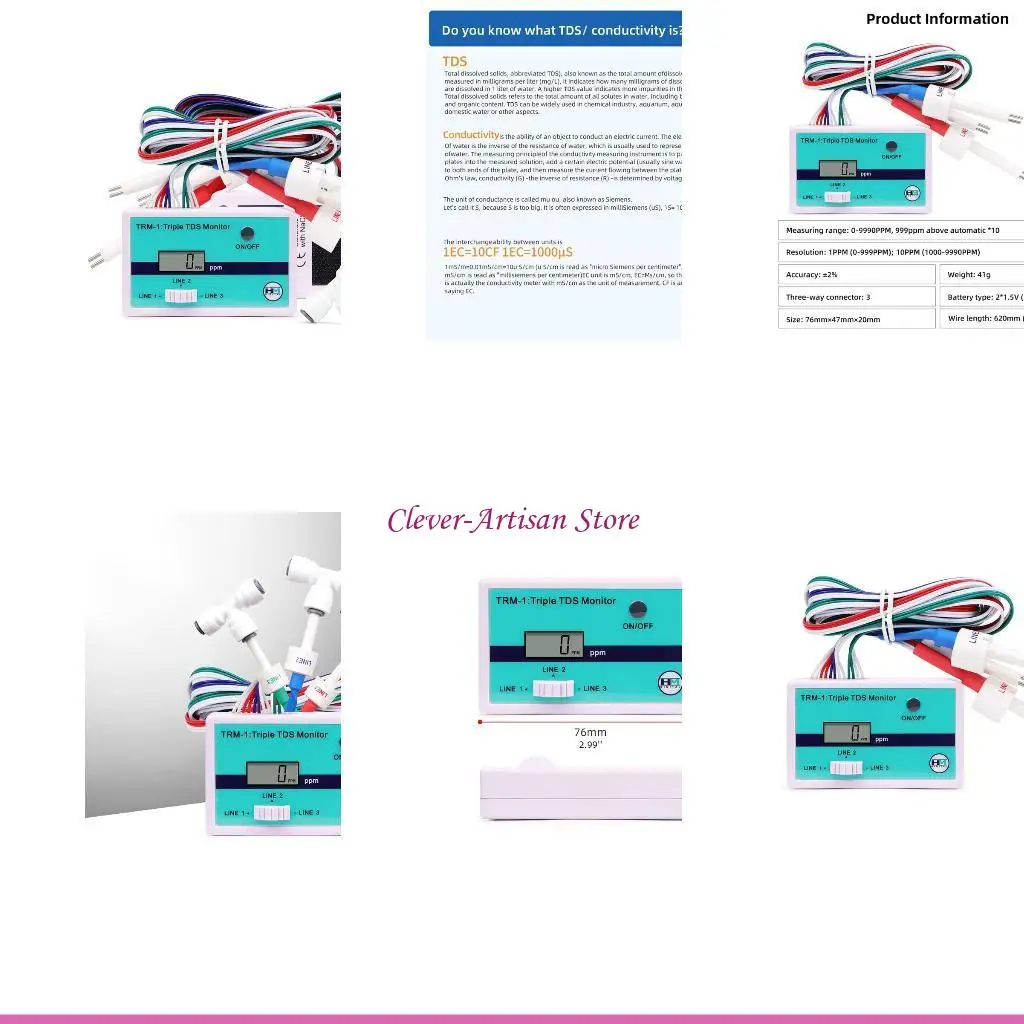 

E06B Water Quality Monitor Handy Water Tester Triple Inlines PPM Monitor Detects Levels in Water User Friendly Display