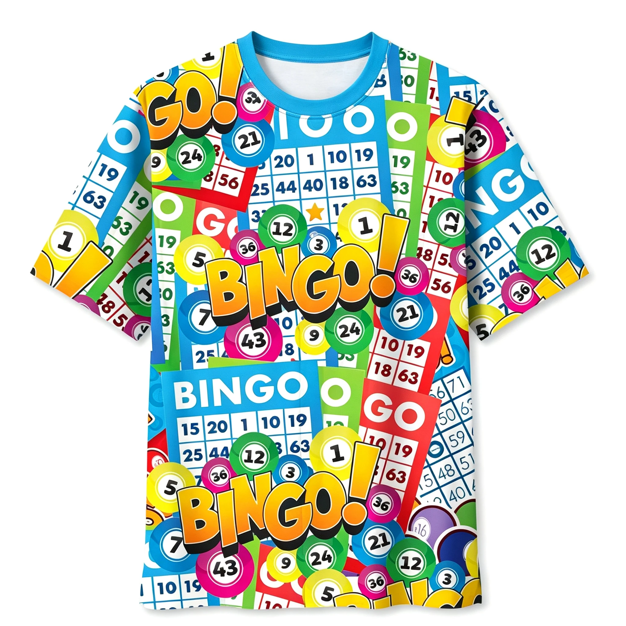 Fun Bingo Game 3D Printed Round Neck Short Sleeved T-shirt, Summer Retro Daily Hawaiian T-shirt Family Matching Clothing
