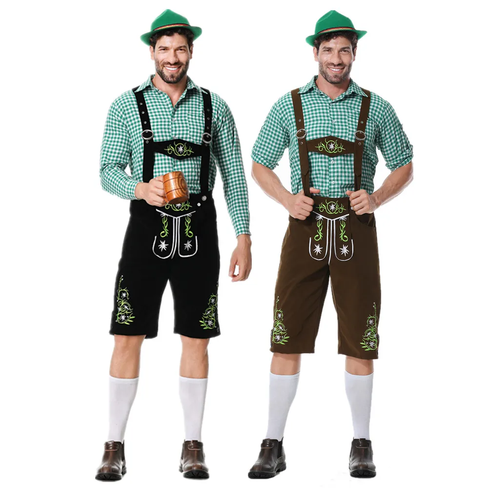 

Traditional Oktoberfest Costume Men's Shirt Suspenders Short Hat Set Parade Tavern Bartender Cosplay Carnival Halloween Outfit