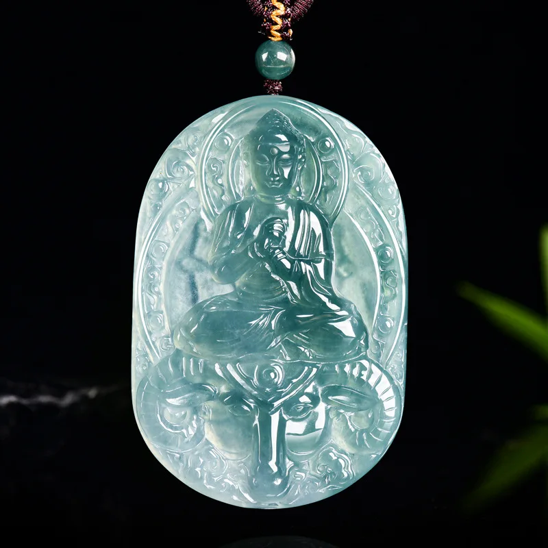 Grade A Natural Myanmar Jadeite Buddha Pendant Necklace Jewelry Fashion Accessories Charm Real Jade Talismans Gifts for Women