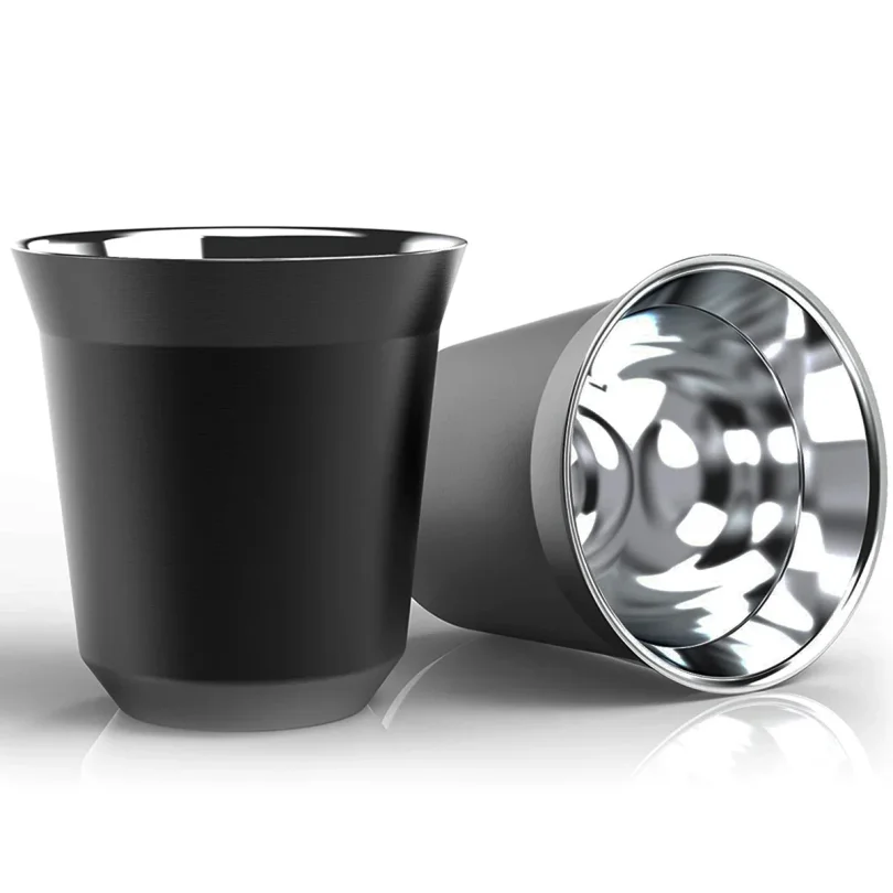 Double Wall Insulated Stainless Steel Coffee Cup Capsule Coffee Mug Metal Drinking Demitasse Cup For Home Indoor or Outdoor