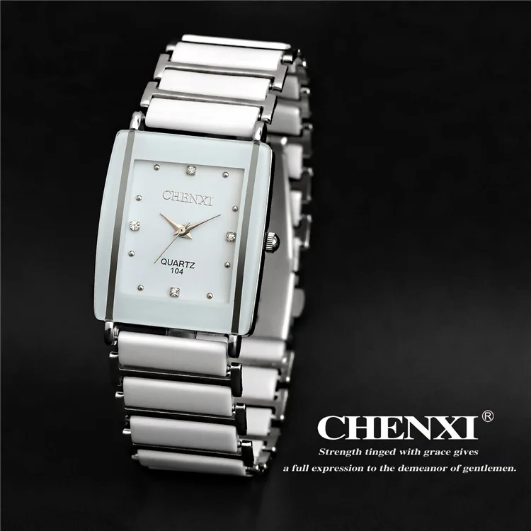 Fashion Hot Sales Newest High Quality Brand Chenxi Women Men Couples Leisure Watch Waterproof Square Ceramics Wristwatch Cx-104