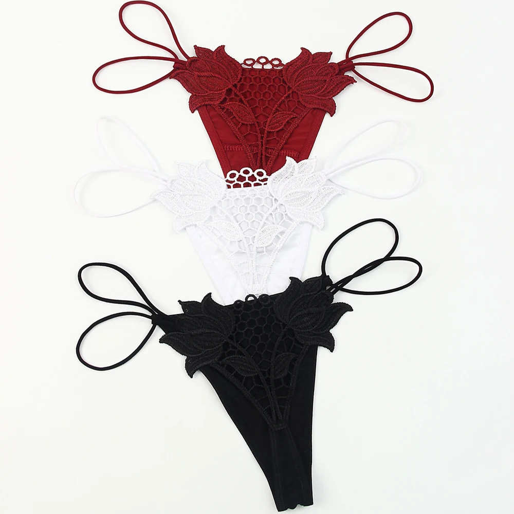 섹시한 수 놓은 끈 팬티 편안한 시시 바지 세련된 얇은 스트랩 유혹 여성 에로 속옷 플러스 사이즈