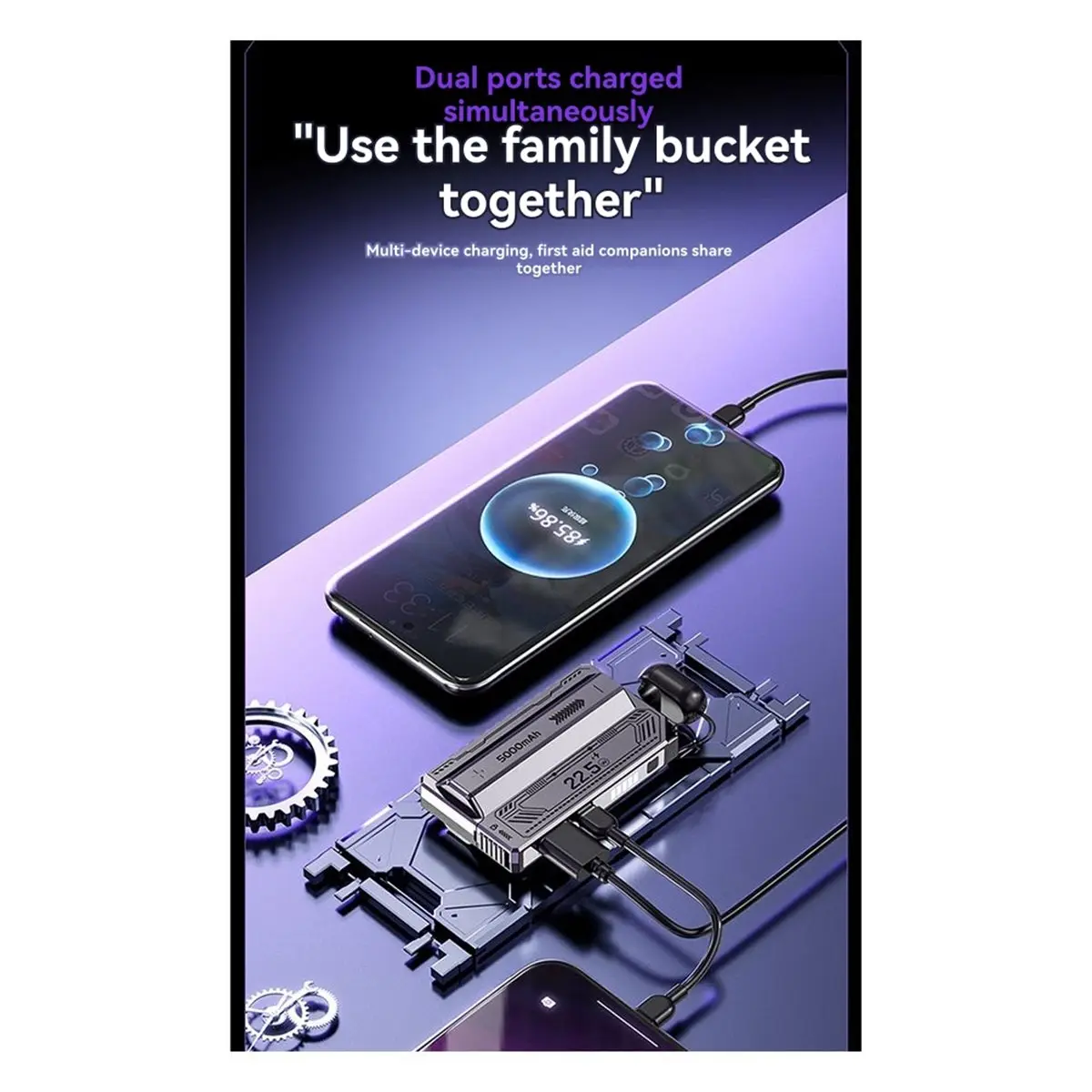 (DT37) DIY 21700 Power Bank Case PD 20W Fast Charging Detachable Cable Detachable Power Bank Without Battery Gray