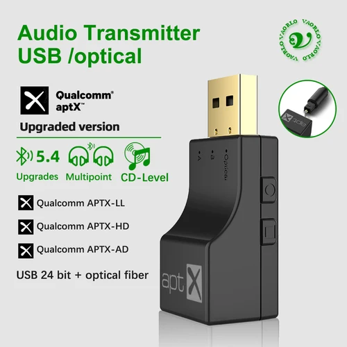 Imagen 2 del producto Transmisor de Audio Bluetooth de fibra óptica USB APTX aptX-Adaptive/HD/LL adaptador inalámbrico HIFI multipunto para PS4/3 Xbox TV PC