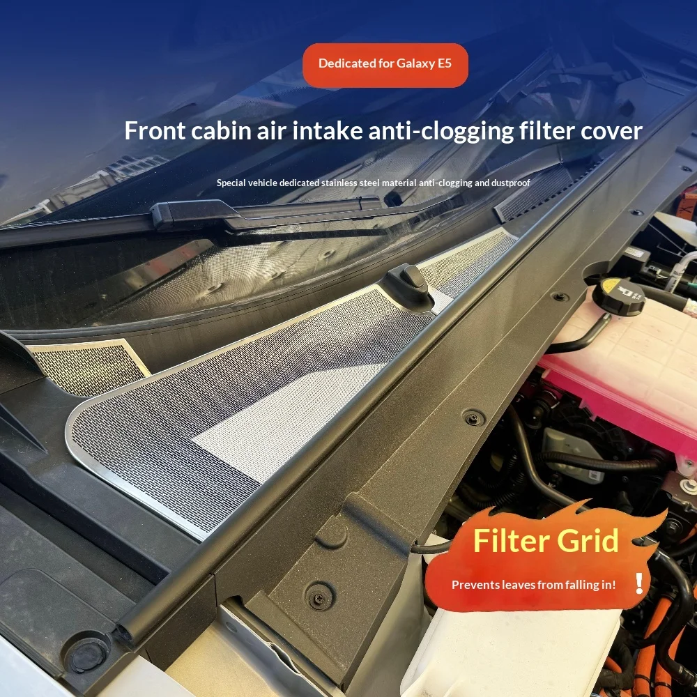 For Geely Galaxy E5/EX5 Car Water Guide Groove Anti Clogging Net Hood Air Inlet Insect Proof Net Downspout Metal Cover