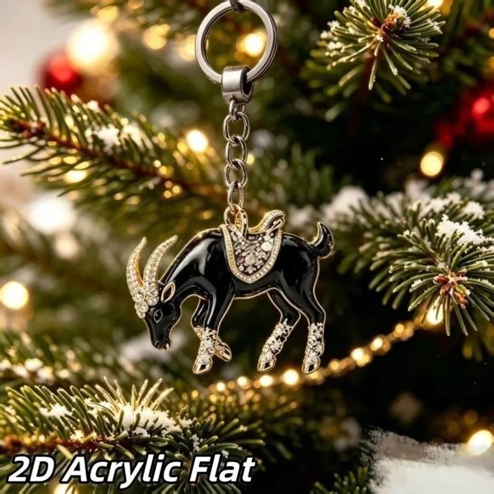 New Year Gift 2D Design Goat Keychain Acrylic Ornate Goat Key Ring Running Goat Decorative Goat Pendant Backpack Decoration