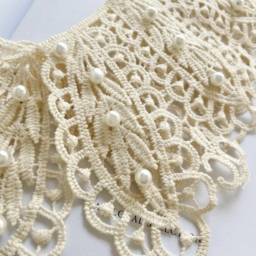 Hollow Pearl Detachable Fake Collar Ladies Shawl Wrap Embroidered False Collar Clothes Accessory White Neckline For Shirts Dress