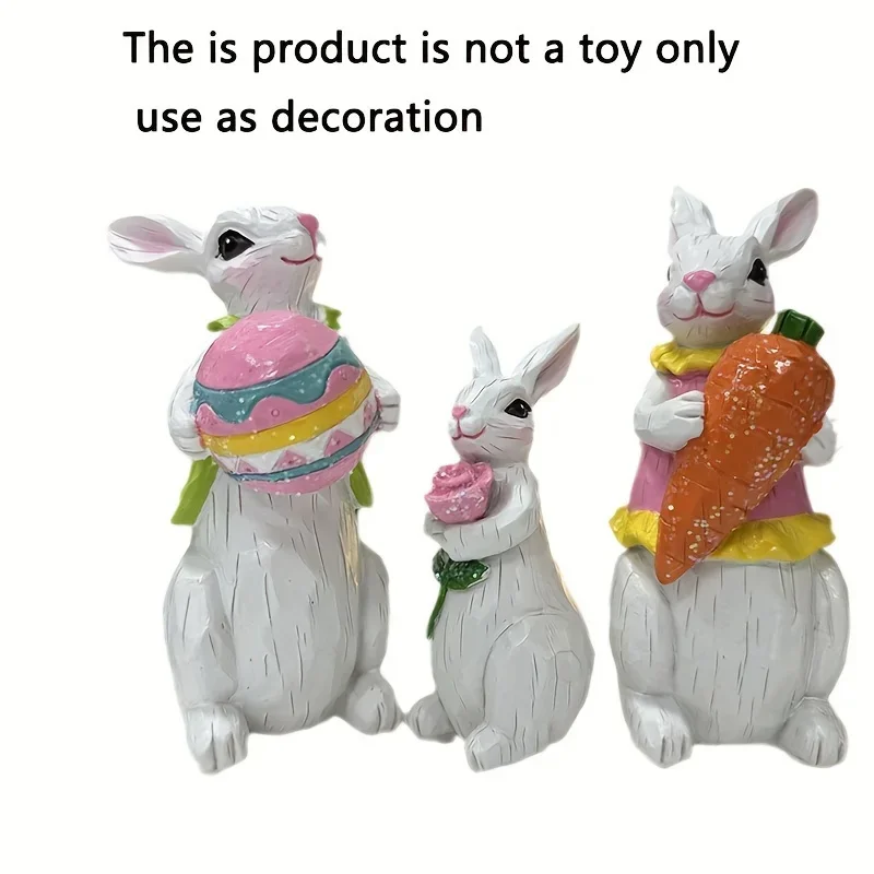 3pcs/Set Easter Bunny Decorations Spring Indoor Home Decor Bunny Figurines (Easter White Bunny Family)