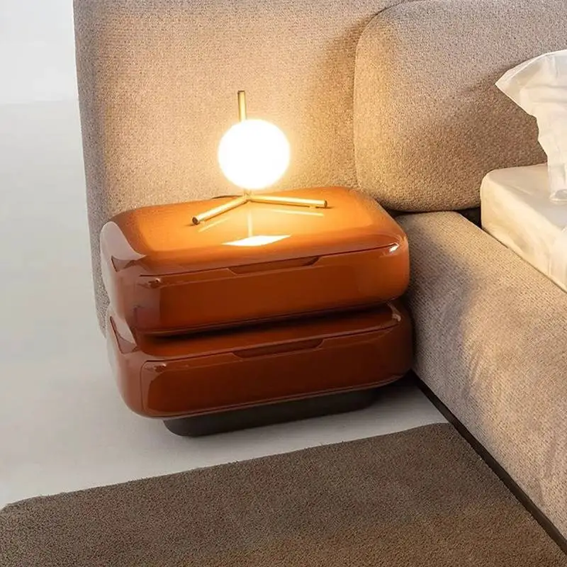 Glossy Storage Bedside Table Vintage Dark Italian Unique Narrow Bedside Table Cute Safe Dopamine Mesita De Noche Room Furniture