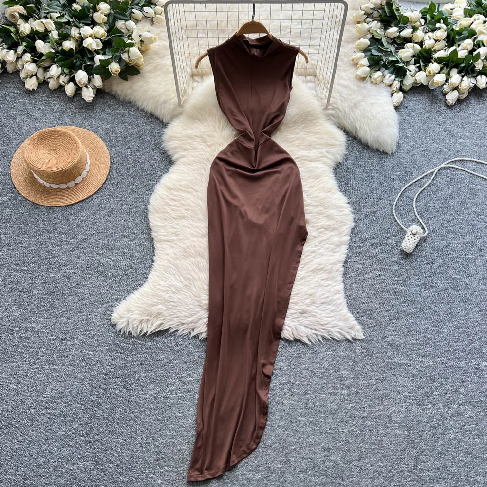 Chic vintage sleeveless split pencil dress Elegant Fairy korean fashion Boho Sundress women clothing Long dress
