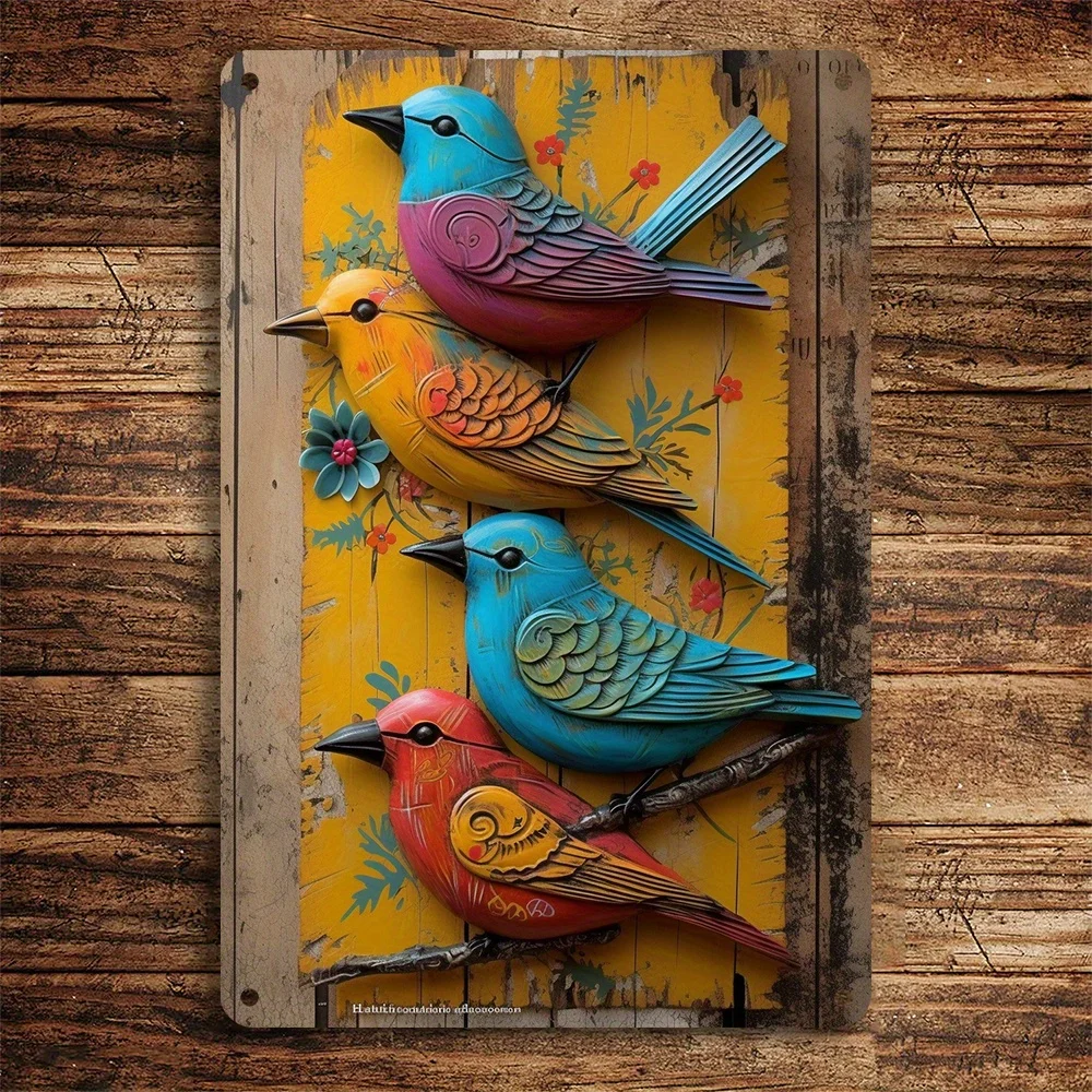 Arte de pared de Metal con pájaros de acuarela de estilo Vintage, artesanía de hierro, decoración colgante reutilizable, adecuada para el hogar y el jardín, regalos ideales