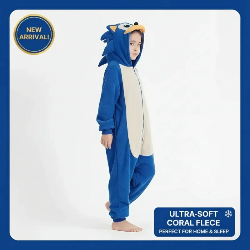 

❥SHENTON Cartoon Hedgehog Sonic Onesie Pajama Jumpsuit Coral Fleece Flannel Sleepwear for Women Men Unisex Autumn WinterL&✿